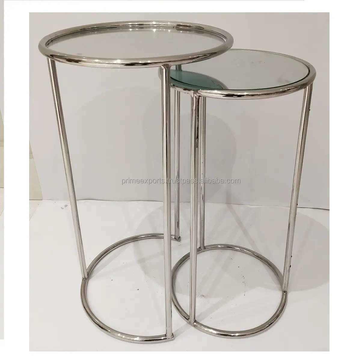 Meuble de maison avec pieds en métal, miroir rond, tabouret latéral, Table de luxe classique, pied en verre trempé