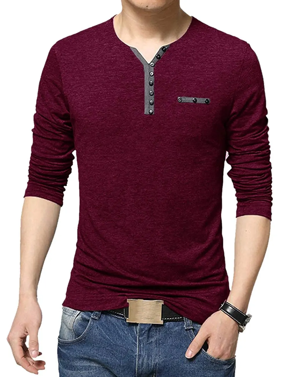 Camiseta con cuello de polialgodón HENLEY para hombres y jóvenes, camisa de manga larga a la moda, alta calidad, bajo precio, gran oferta