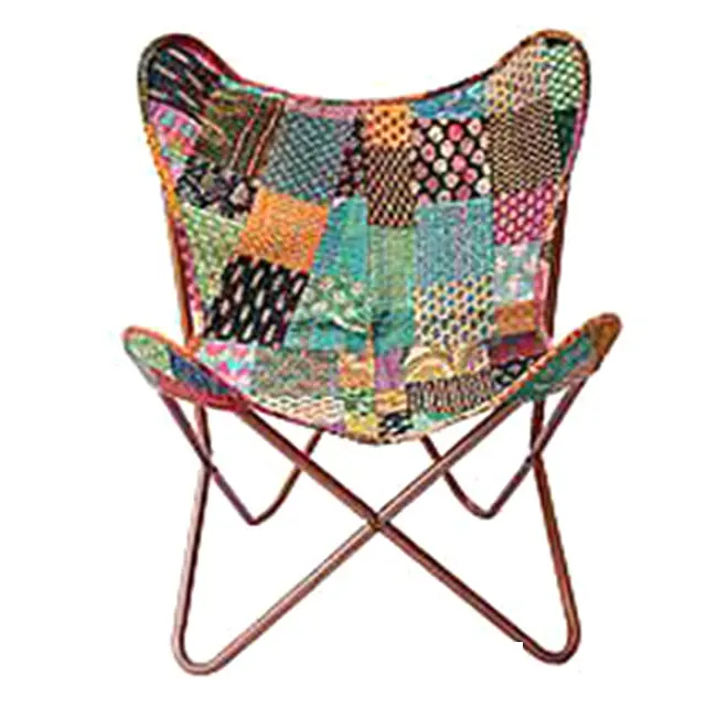 Silla de mariposa de tela multicolor, diseño plegable clásico para sala de estar, diseño antiguo de hierro, hecha a mano, venta al por mayor