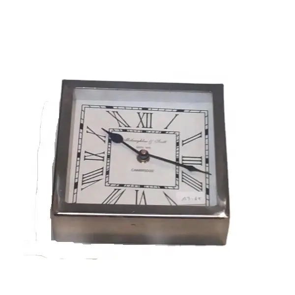 Contemporary Style Square Metal Table Clock In Steel Mirror Polish Home Decor for Living Room