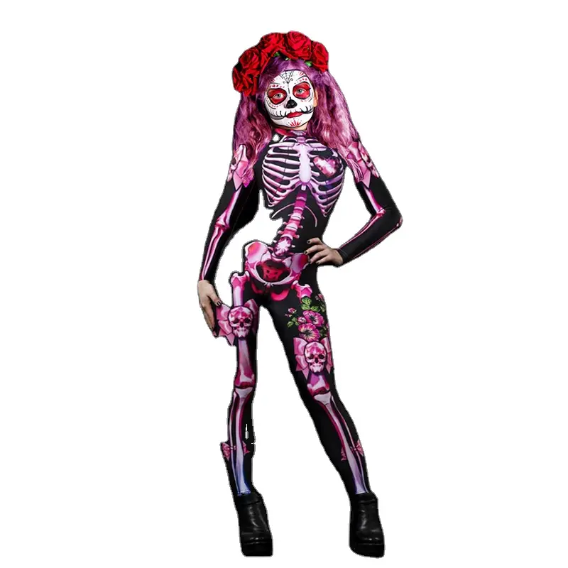 Adult Sexy Women Scary Ghost Costume Rose Skeleton Halloween Sexy Devil Jumpsuit Kids Baby Girl Carnival Party Day of The Dead