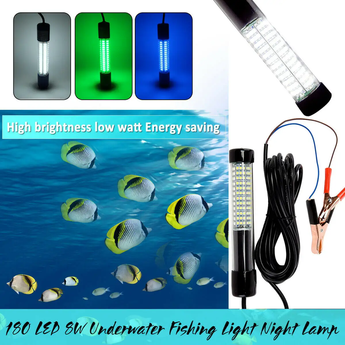 5m 16.4ft 12V - 24V 10.8W 0.9A White Green Fish Lure Attract Finder Lamp LED Underwater Fishing Light