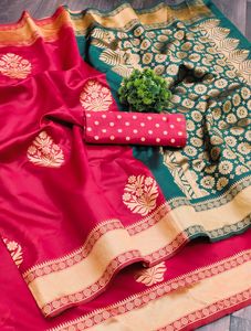 Beautiful Rich Pallu &amp; Jacquard Weaving Work with Green and Red Colour Blouse Fancy <strong>Sari</strong> Wholesale Low Price - Product Image 4