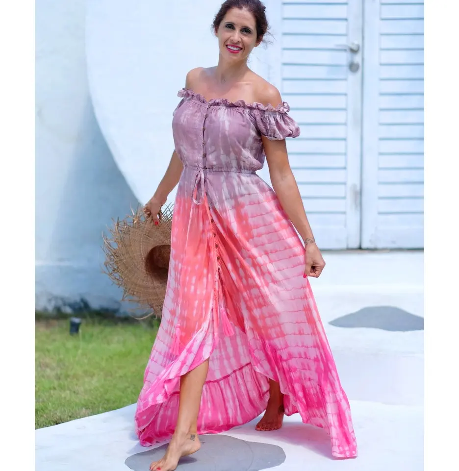 Buy 2020 Women's Wear Rayon Bali Batik Tie dye Resort Summer Dress