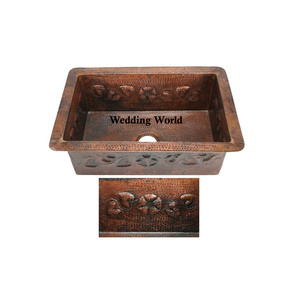 双碗铜厨房水槽优质手工设计师盆经典时尚批发花式铜水槽 - Product Image 4