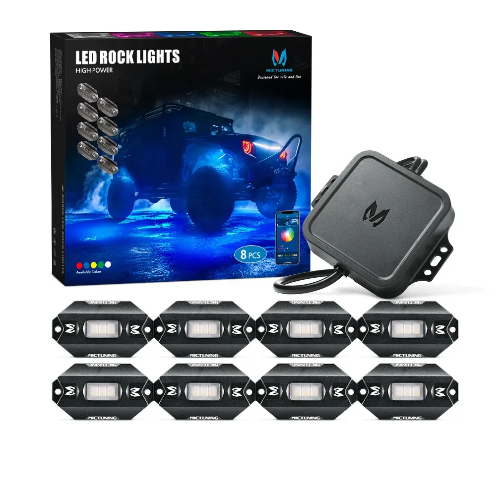 Mictuning xe đèn Led C1 8 vỏ app điều khiển RGBW đa màu sắc underglowoff Đèn đường LED Rock đèn