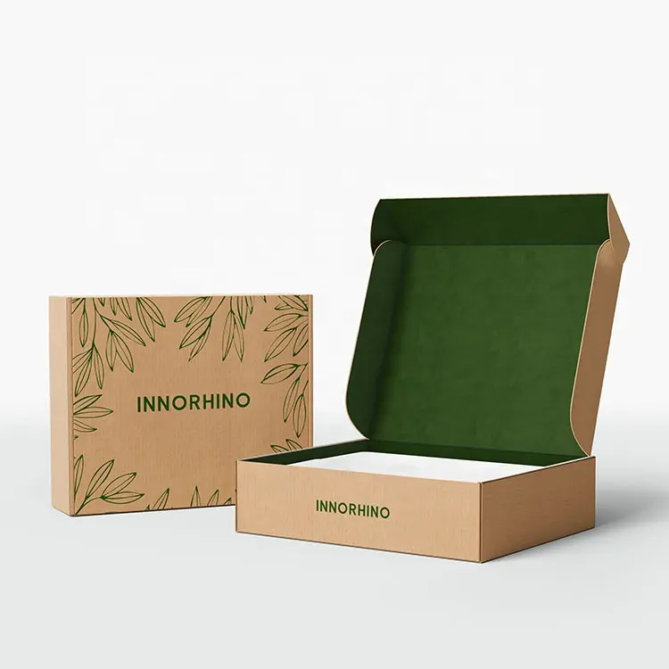 Fold over end tuck in tab FSC kraft cardboard corrugated shipping box packing box with cover flaps and ears INNORHINO