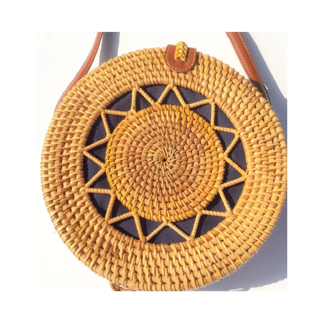 Rotan Zakken Vrouwen Handgemaakte Rieten Geweven Purse Handtas Cirkel Boho Tas Met Schouder Lederen Bandjes Gemaakt In Vietnam 99GD