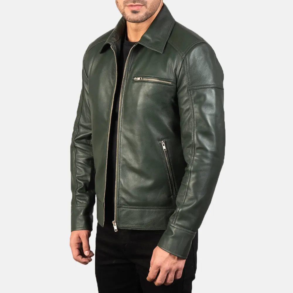 Dark Green Premium Quality Leather Jackets Wholesale IOTA SPORTS Pakistan Made 100% Cowhide Leather Real Jackets Coats