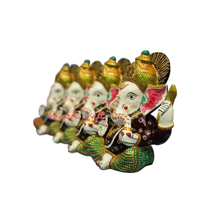 Lớn Meenakari Trắng Kim Loại Nhiều Màu Ganesh Quà Tặng Ủng Hộ Murti