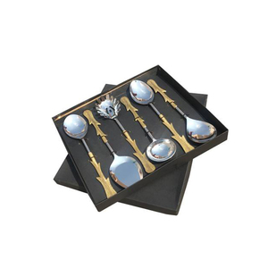 <strong>Shell</strong> <strong>Design</strong> Aluminum Serving Spoon With Gold Polished Set of 6 With Gift Box Modern <strong>Flatware</strong> Cutlery Set Suppliers India - Product Image 2