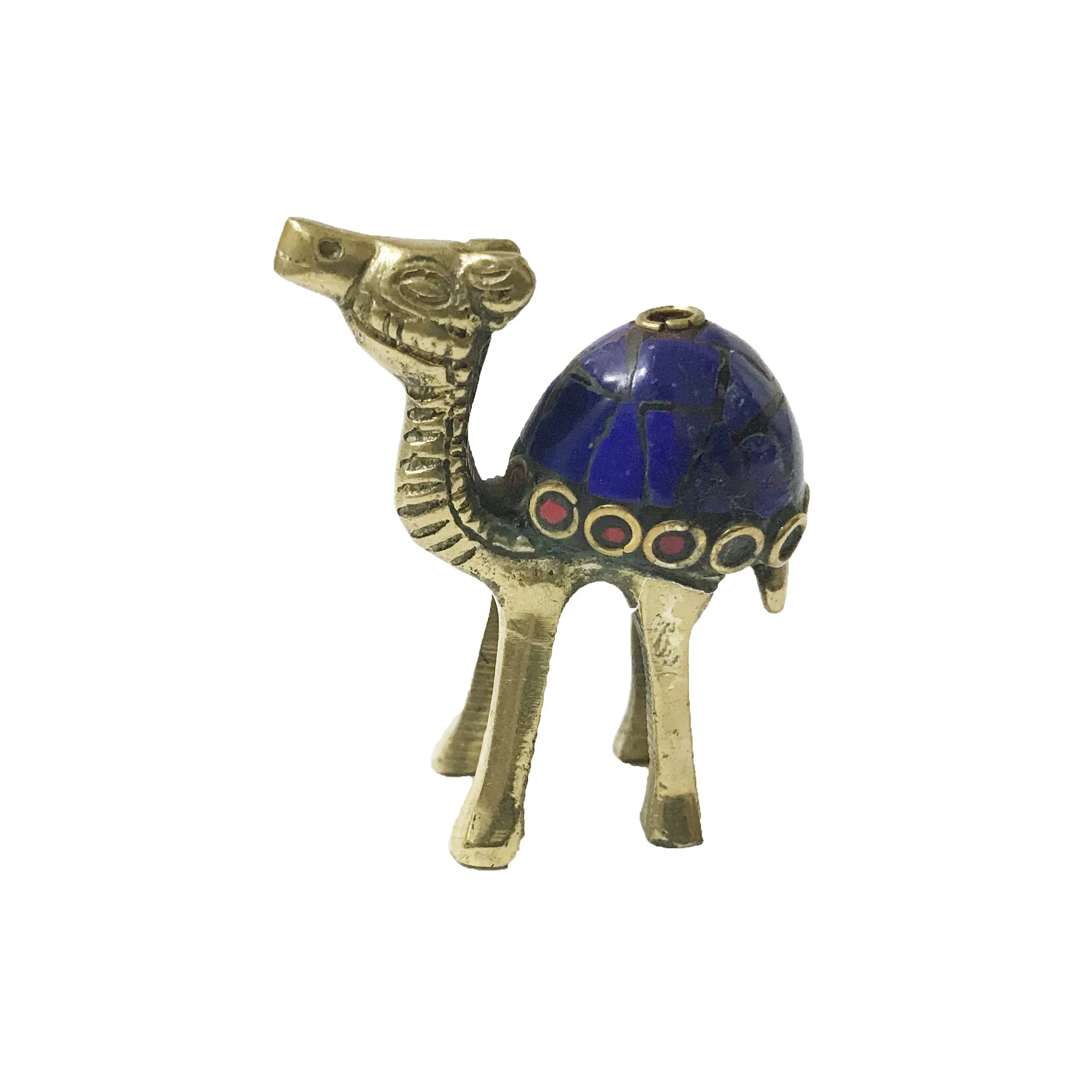Camel suporte de incenso feito à mão, suporte de incenso em latão com pedra de trabalho para varas de incenso indiana, acabamento artesanal, prata e dourado