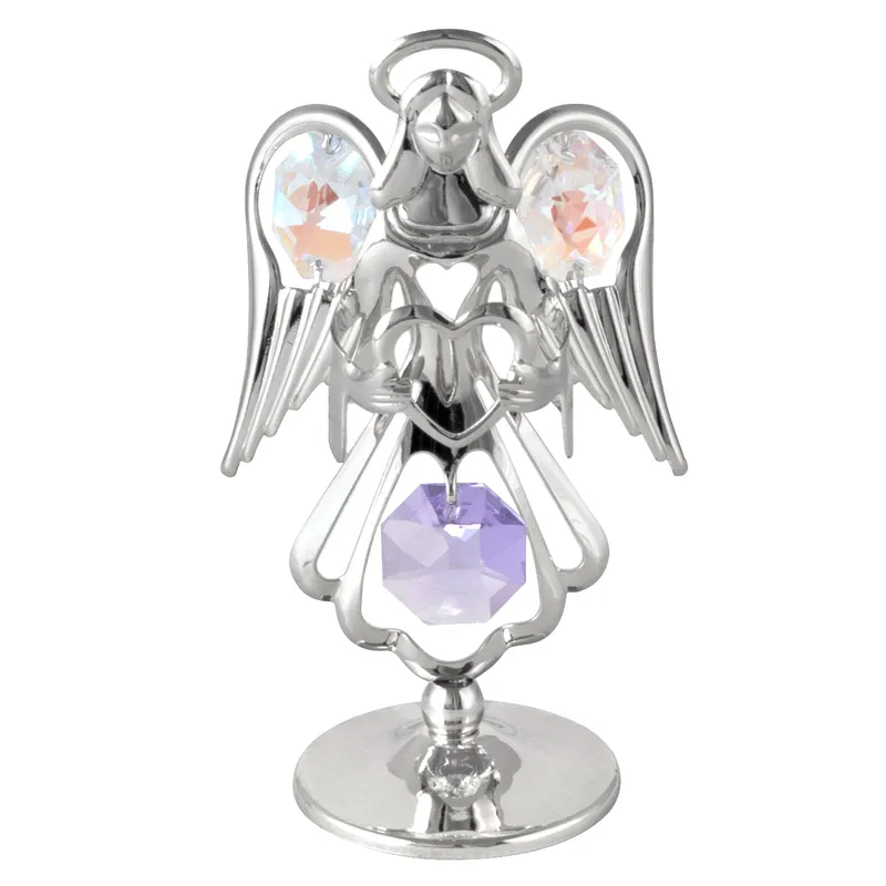 Cryestoraft estatuetas de anjo guardiano de metal, religioso, com cristais cortados brilhantes, batismo, batismo, lembrança, presentes