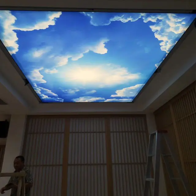 China Plafon Pvc Blauw Satijn Sky Film Voor Huis