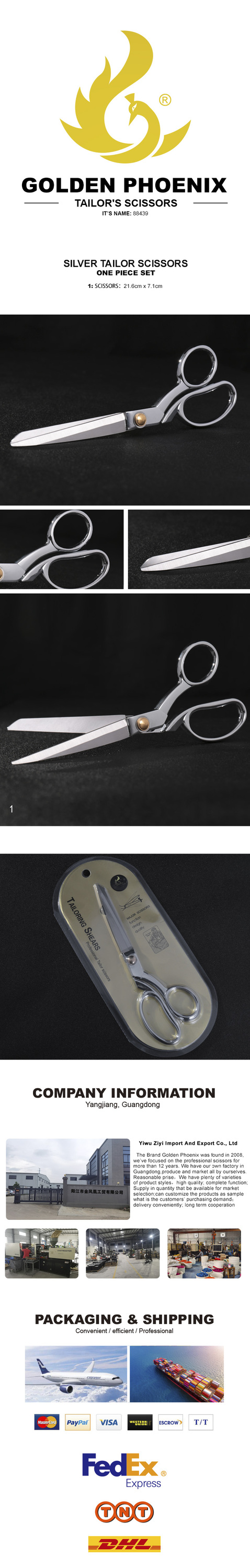 Golden Phoenix Scissor Shear Tailor scissors 8.5inch High quality stainless steel material cutting tailor cloth scissors