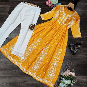 Rayon nakış iş parti giyim tasarımcı Kurtis Plaza seti koleksiyonu kadınlar için kraliyet ihracat - Product Image 6