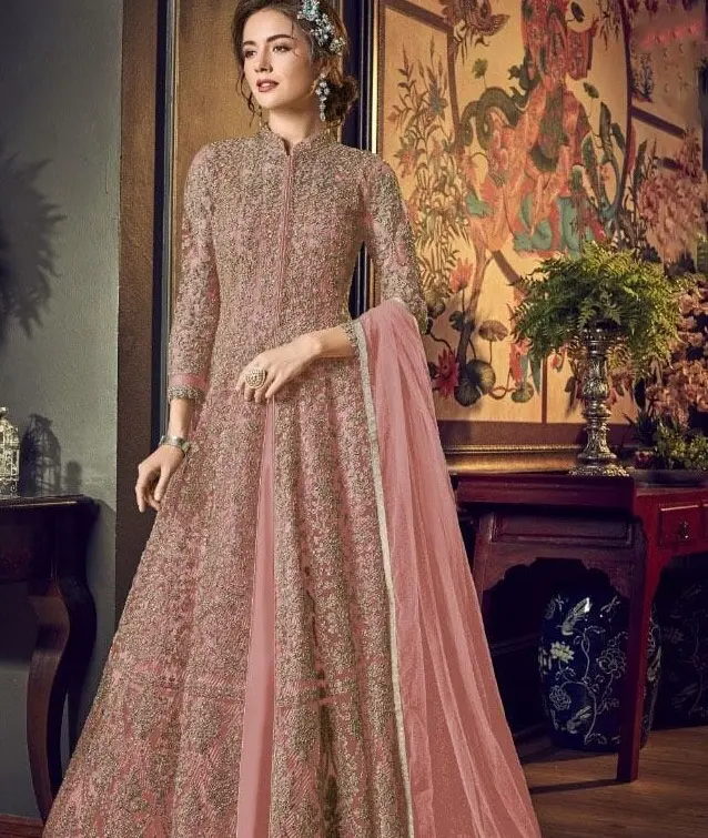 Pesado mais recente design de estilo bordado estilo longo vestido de noite vestido de desgaste do partido paquistanês anarkali terno para senhoras com dupatta