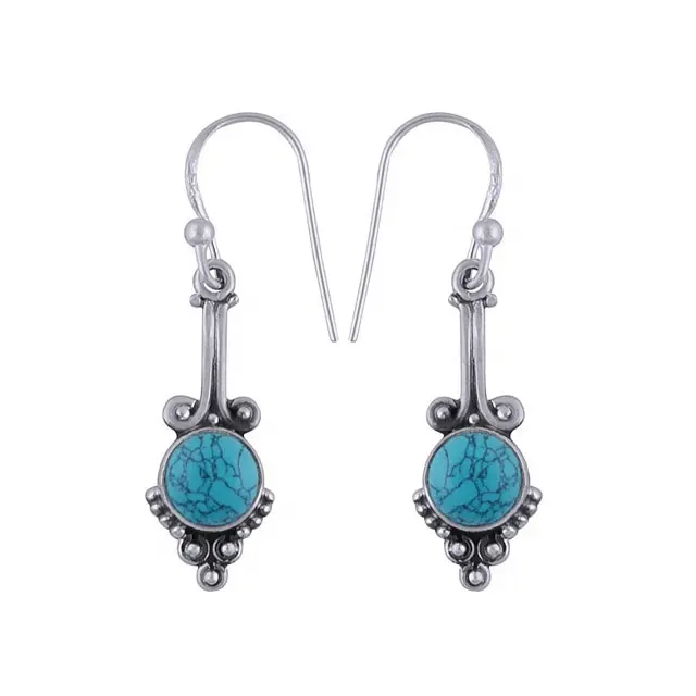 Custom European and American Bohemian Natural Turquoise Jewelry Dangle Shaped gemstone Earrings For Girl And Women Fashion 2020