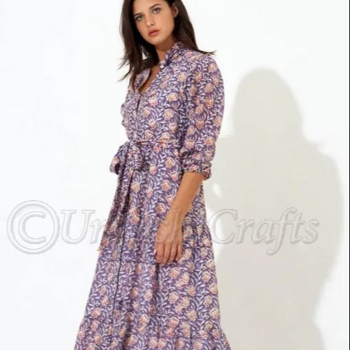 여름 드레스 긴 맥시 드레스 여성 꽃 블록 인쇄 짧은 칼라 긴 벨트 휴가 맥시 드레스