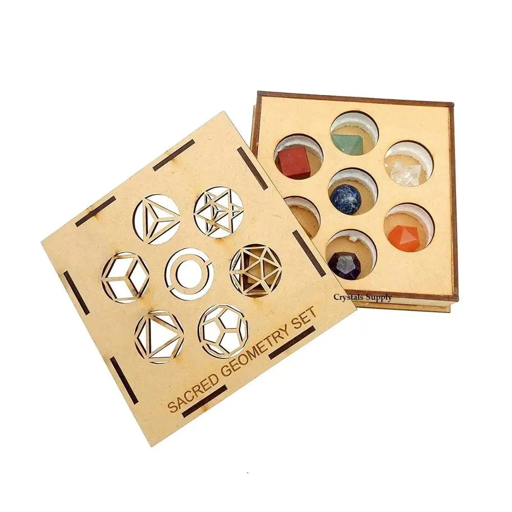 Best Quality Chakra Platonic Solids Sacred Geometry Set With Gift Box Logo OEM Platonic Solids Sacred Geometry Set By Crystals