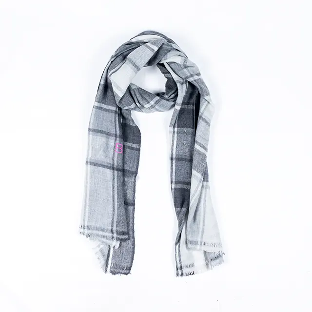 100% Cashmere Sustainable Scarf Checked Grey White Pattern Tartan Big Small Long Mens Women Beautiful Hand Made Nepal Cashmere