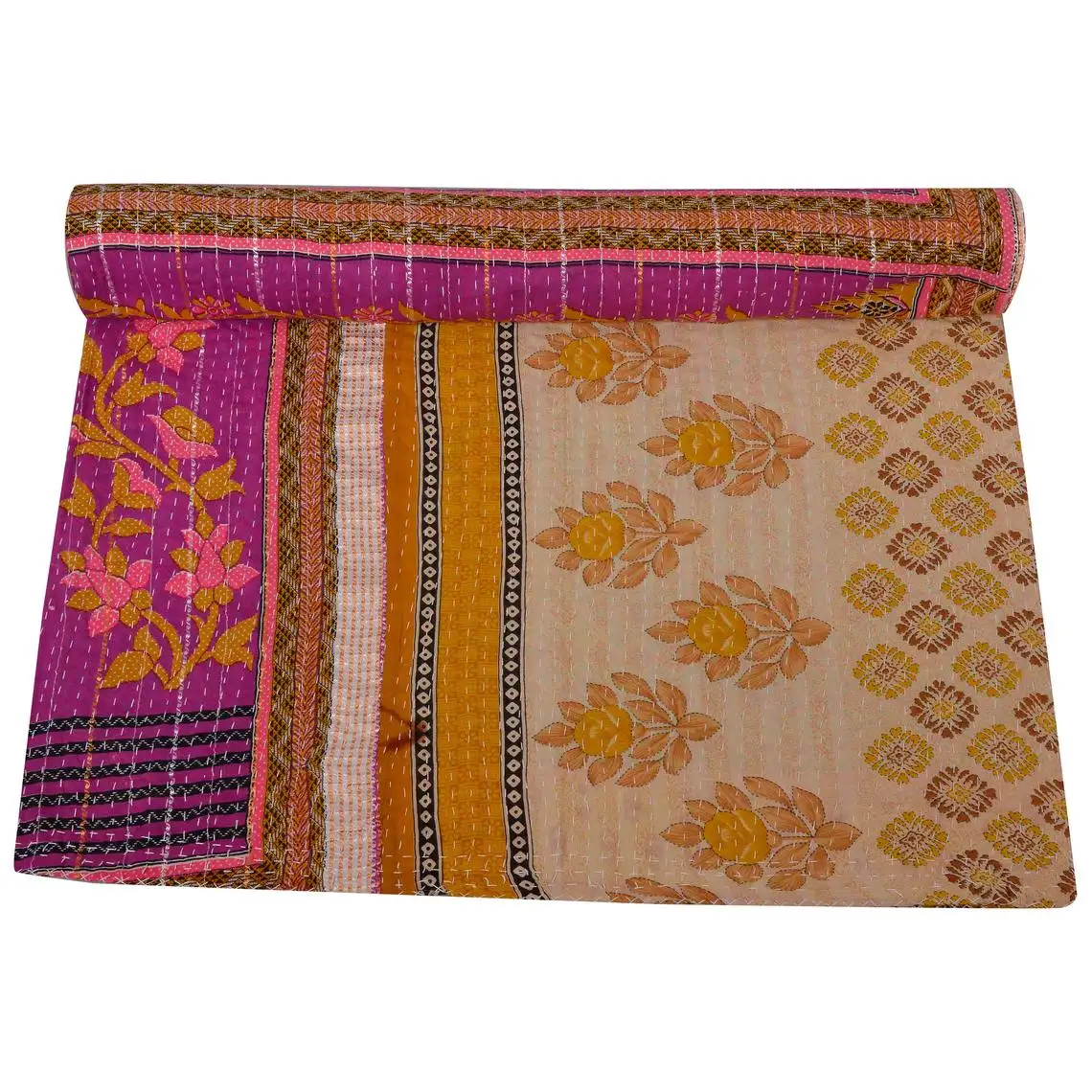 Patchwork Kantha Quilt Indian Handmade Kantha Quilt Reversible Blanket Cotton Quilt