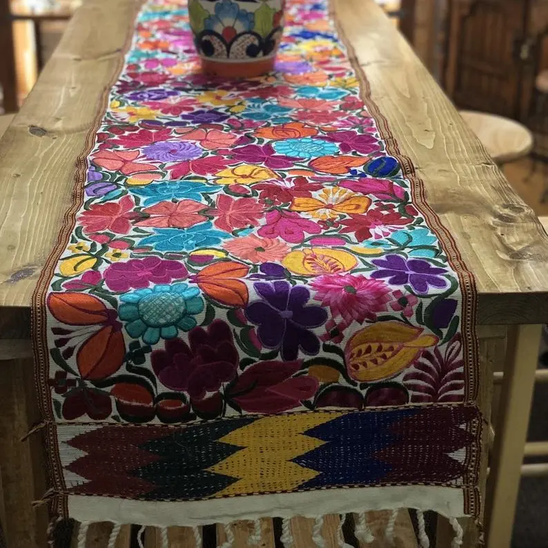 Handmade Cotton Blend Colorful Embroidery Table Runner