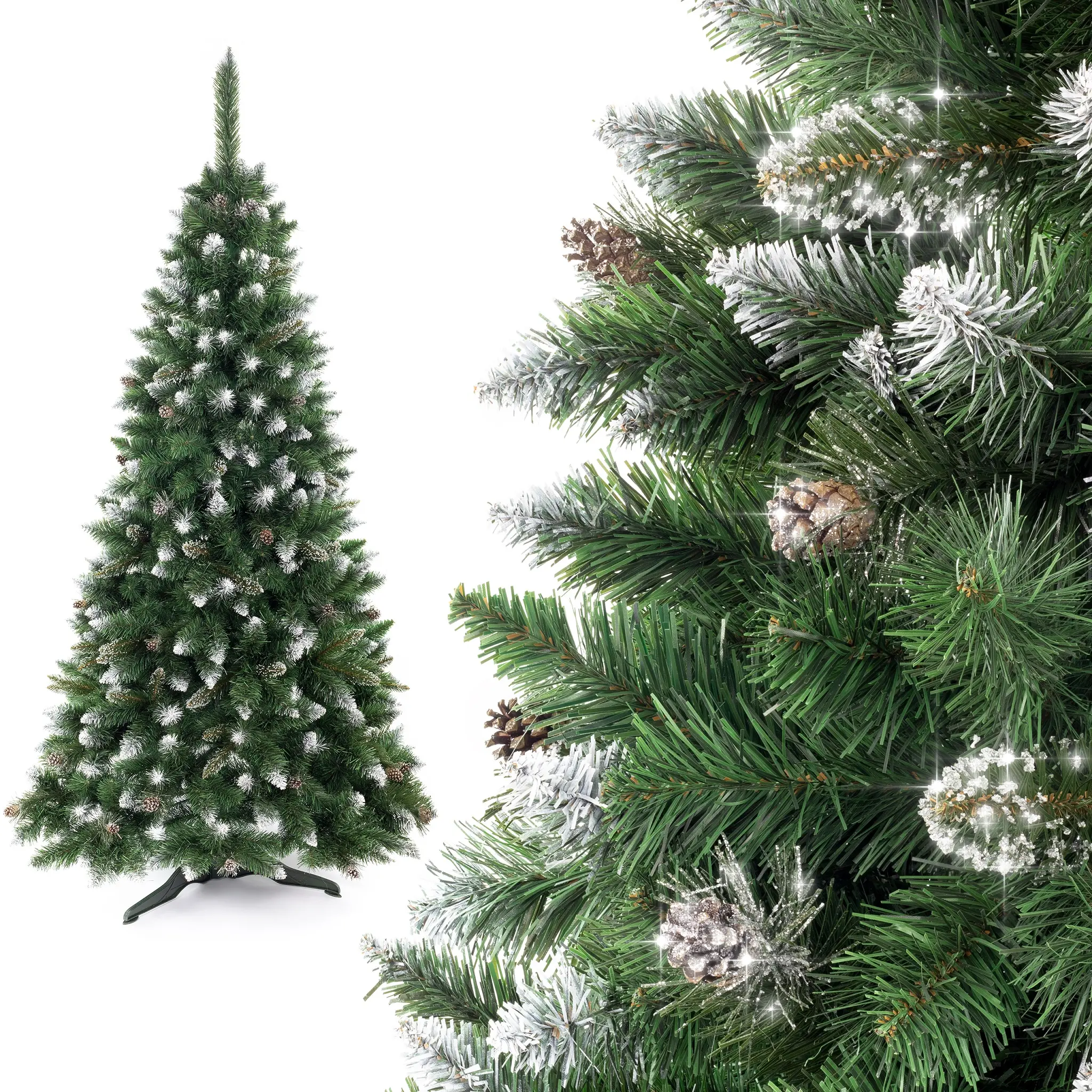 Cristal Natal árvores, prata dicas árvore, plástico artificial pinho árvore de Natal com pinho agulha brilho dicas