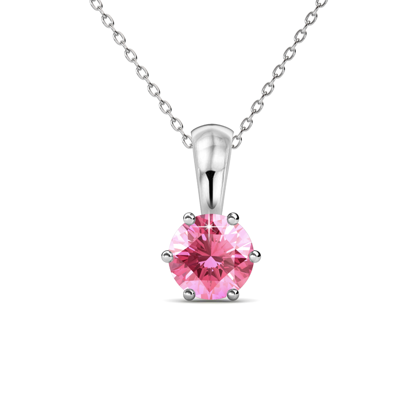 Pendentif en laiton plaqué or blanc 18 carats - Tourmaline rose