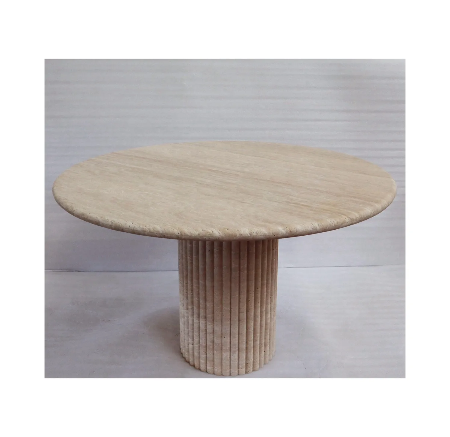 Shihui Natuurstenen Meubels Ronde Vorm Marmeren Beige Matte Tafel Gecanneleerde Basis Travertijn Stenen Eettafel