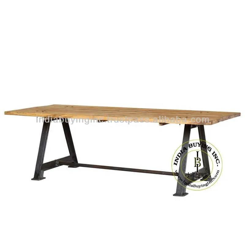 Table à manger de style industriel indien le plus vendu avec base en fonte et dessus en bois de manguier pour la maison et le restaurant à un prix raisonnable