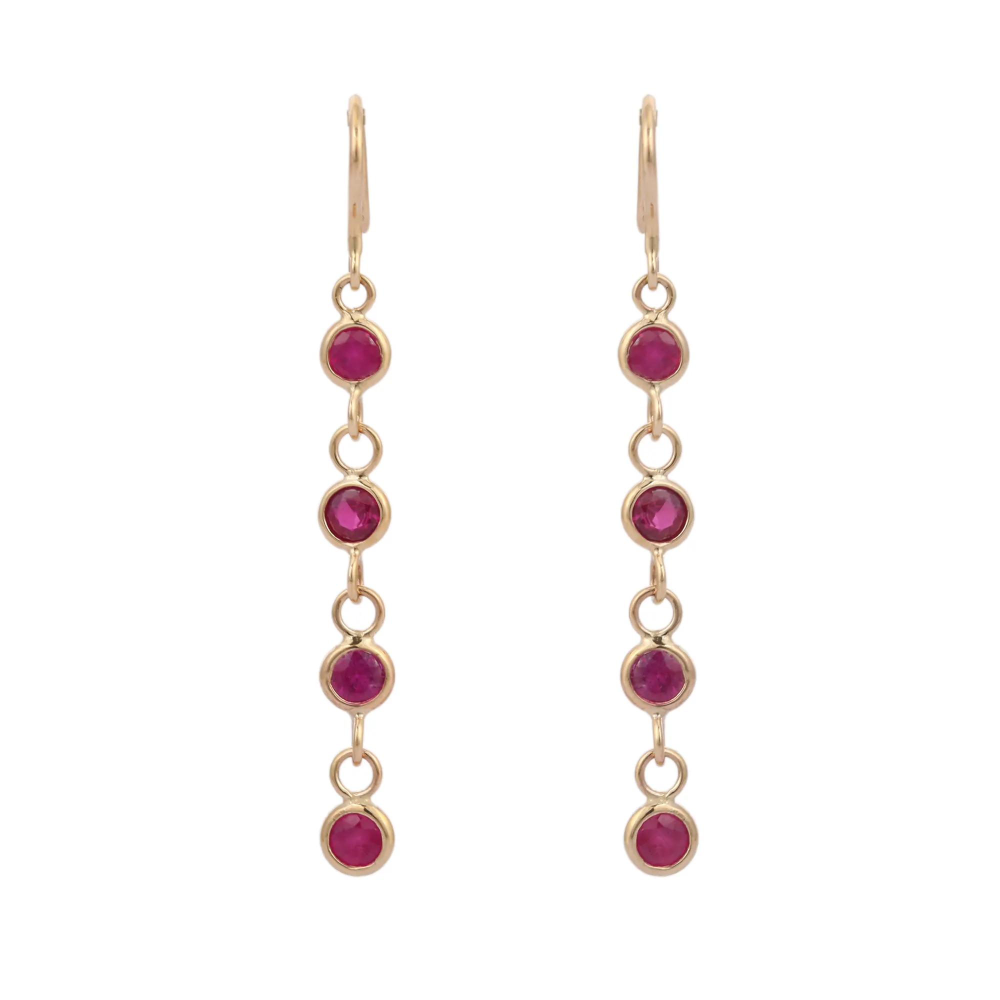 Best Selling Product Natural Round Ruby Gemstones Dangle Earrings 18K Solid Yellow Gold Shoulder Duster Earrings Jewelry Women