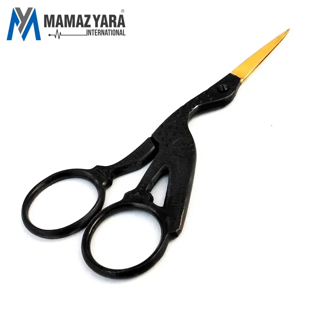 Stork Sewing Embroidery Scissors Black Coated With Gold Blade 4.5" Bird Shape Stainless Steel MYI-BTY-006