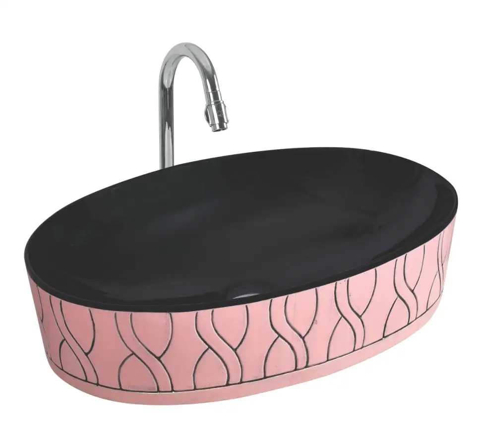 Patrón de flores Forma redonda Morbi Cerámica Sanitarios 8088 Lavabo de Mesa Grande 590x400x150mm para baño.