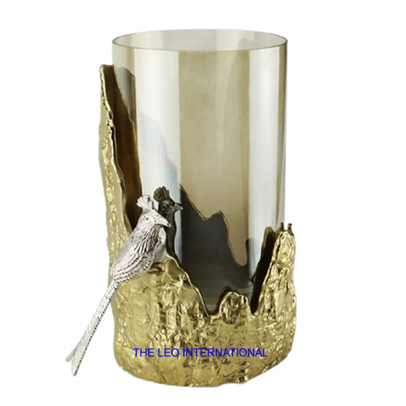 तूफान कंपनी रोमांटिक सोना धातु पक्षी तूफान गिलास को कवर के साथ खड़े हो जाओ मोमबत्ती धारक शादी के नए के लिए डिजाइन