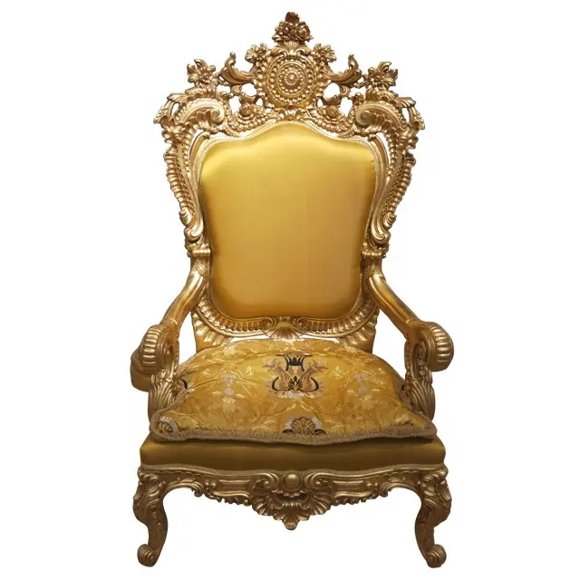 Rococo Hand Made Carved Wood Gilded Armchair, Royal Reproduction French Baroque Gold Leaf Armchair for Luxury Grand Hall