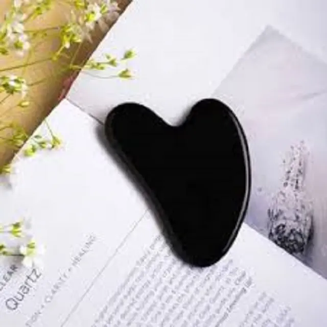 wholesale natural stone healing crystals best quality black obsidian heart shape facial tool massage guasha for sale