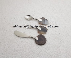 不锈钢沙拉服务器，带玛瑙手柄镀金餐具勺子叉套装派对最新厨房服务工具 - Product Image 3