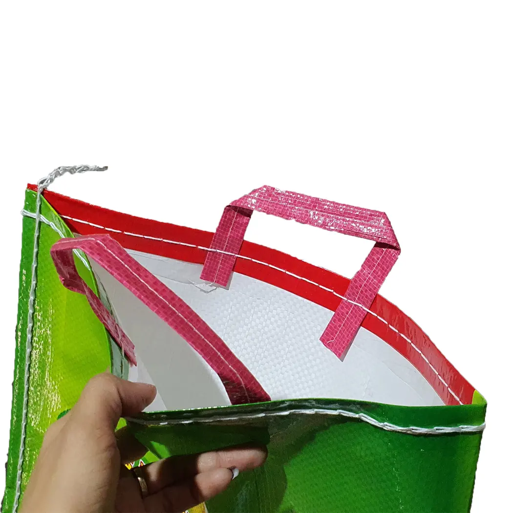 Cheap 10 15 kgs PP woven bag with handle for rice animal feed plastic bags with logos