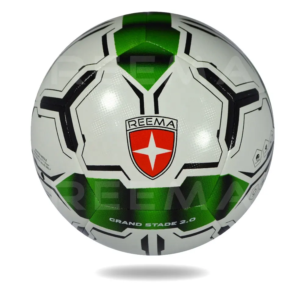 プレミアム品質PUソリッドグレイン1.2mmラミネートニット布14パネルマシンステッチプロサッカーサッカーボールリーマ