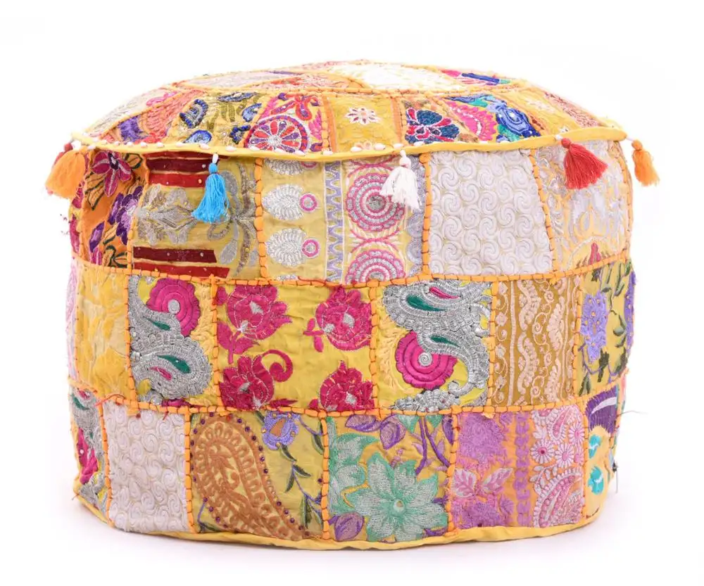 Multi Color Vintage Pouf Stool Cover Rajasthani Design Pouf Covers Home Furniture Sofa Bed Dining Chair handmade Wholesale Rate