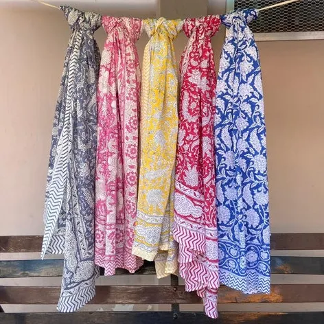 Pareos-traje de baño para mujer, Sarong de algodón con estampado de bloques, Indigo Beach, Sarong de Color Natural
