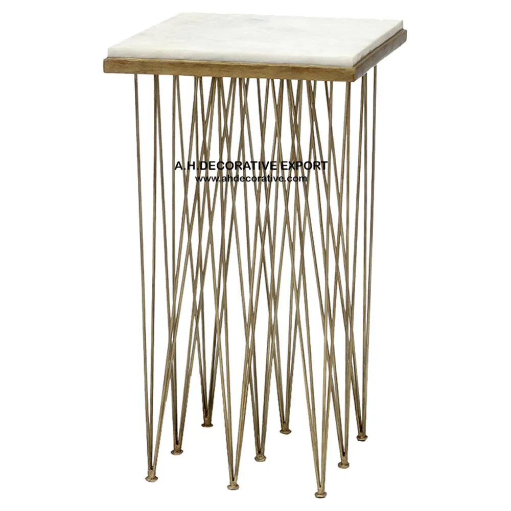 Mesa com ponta de mármore, mesa de design elegante, branca e moderna para decoração de sala de estar, ferro forjado com ouro