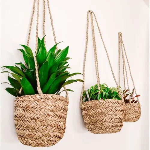 Most Popular Natural Seagrass Hanging Planters Hand Woven Indoor Plant Pot Holders Garden Pot Made in Vietnam