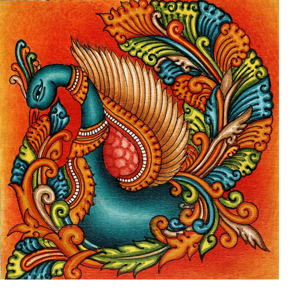 handmade paintings on silk fabric with bird themes,