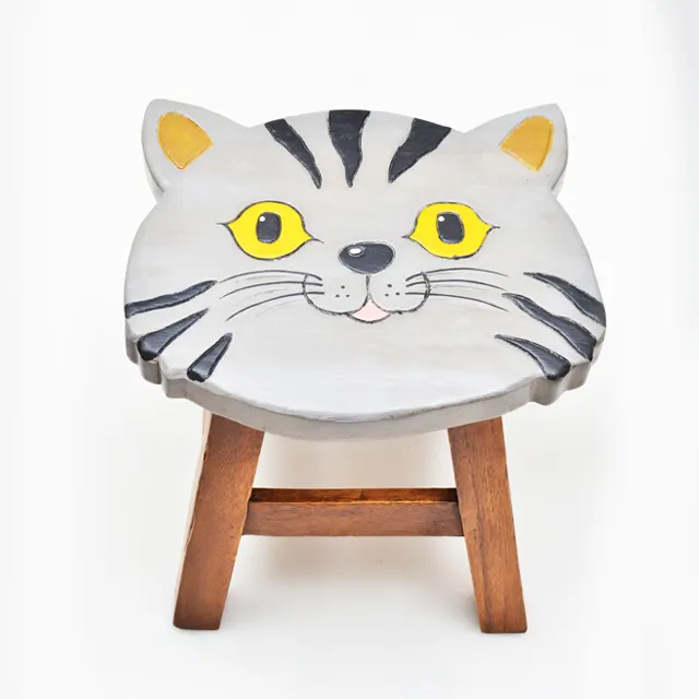 Wooden Animal Carved Stool Chair- B215 241 Wood Kids Carved Stool American Shorthair with Non-Toxic color
