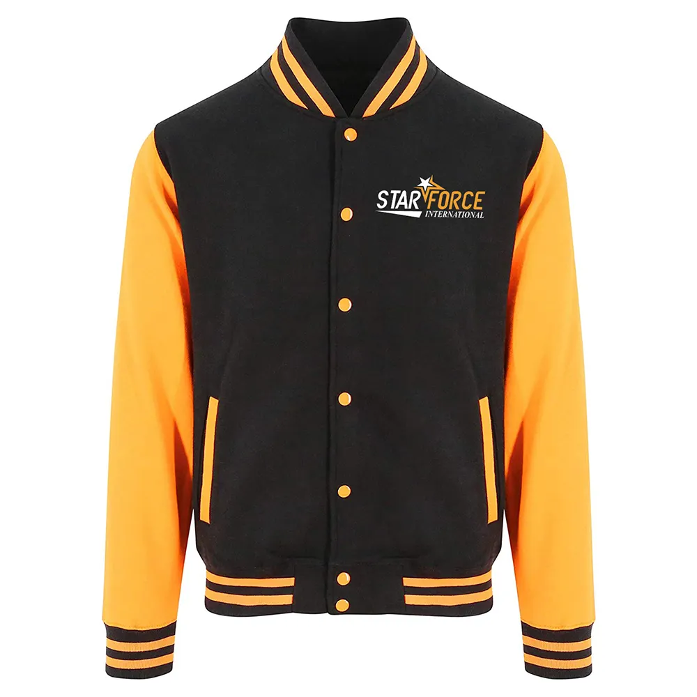 SFI High Quality Custom Logo men varsity jacket 100% Cotton Terry Custom High Quality Black Plain Men's baseball Varsity Jacket