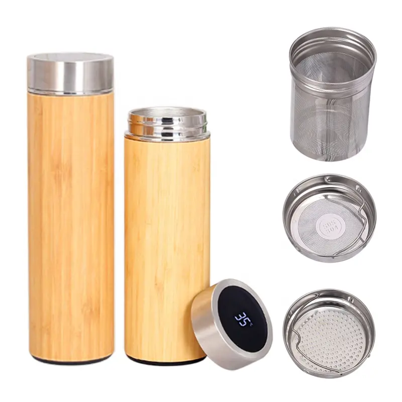 Bambu fincan bardak paslanmaz çelik su şişesi çay şişesi şişesi setleri seyahat bambu su şişesi paslanmaz çelik