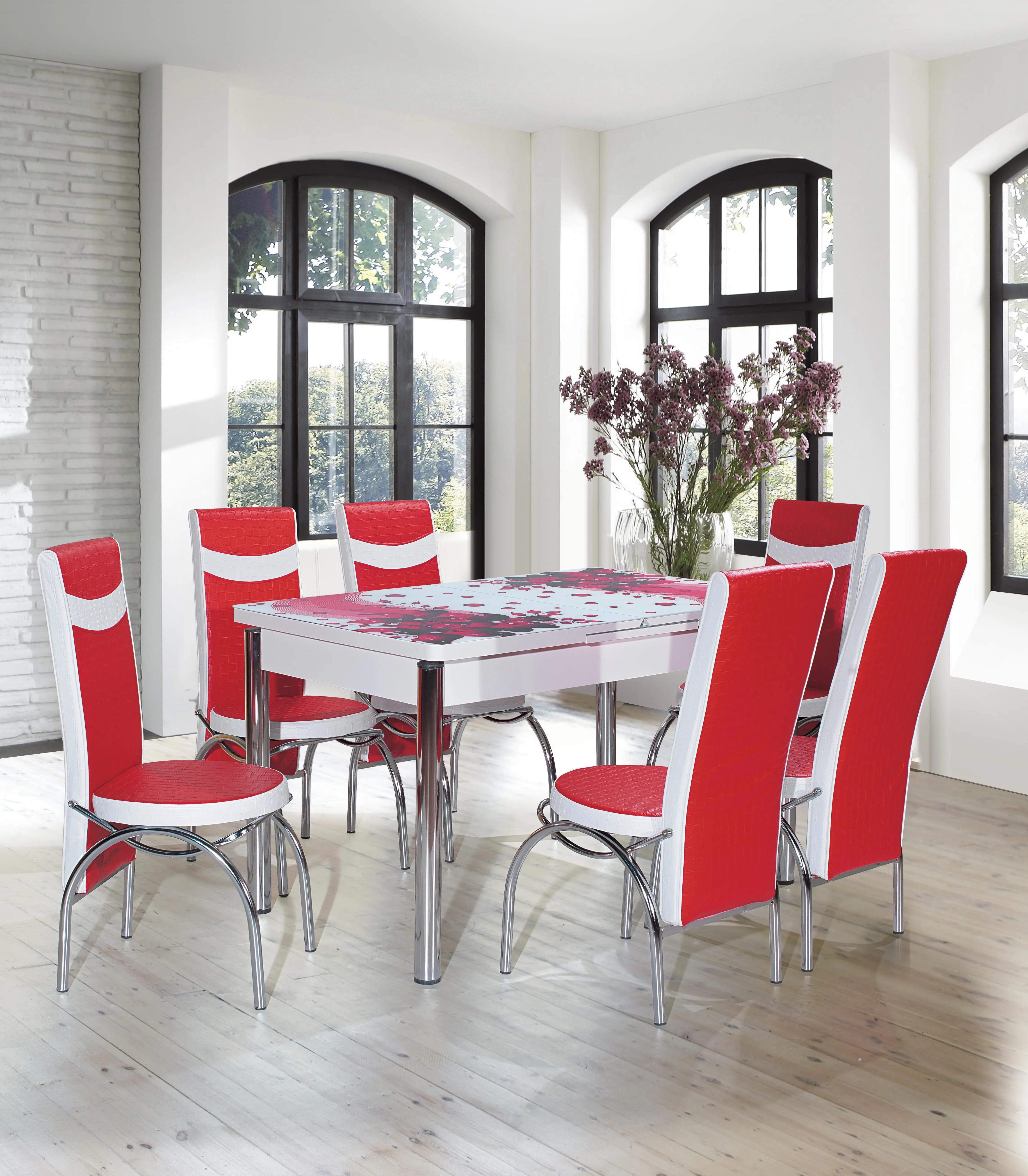 Table à manger extensible en verre Ibiza avec 6 chaises Best-seller Tous les meubles de maison économiques de fabrication turque