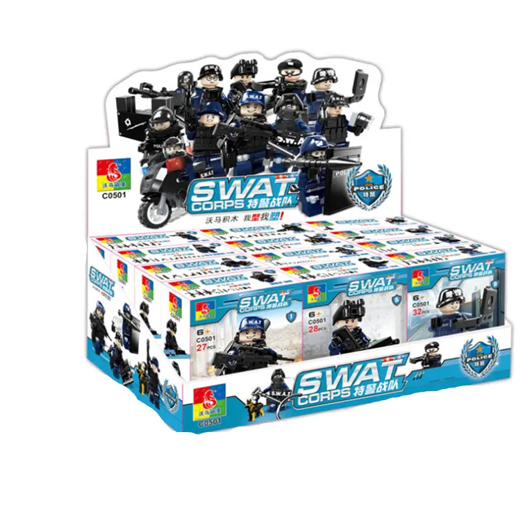 12pcs/set SWAT Mini Toy Military Building Blocks with weapon Special Forces Police Toy Set toy connecting building blocks